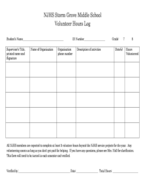 Njhs Volunteer Hours Form