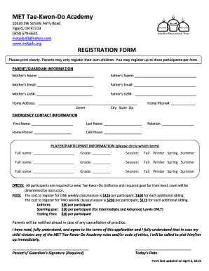 Taekwondo Registration Form