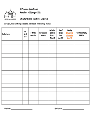 Quran Competition Judging Criteria  Form