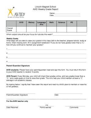 Avid Grade Check Form