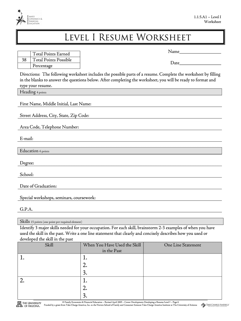 Fill in the Blank Resume Worksheet PDF  Form