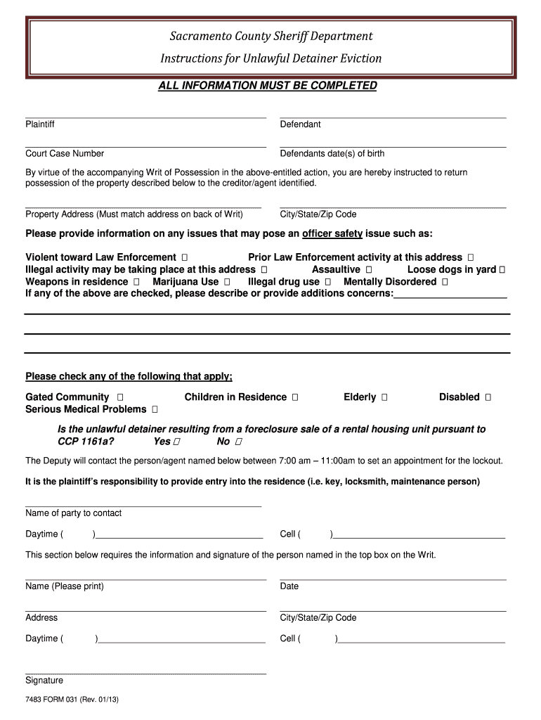  Sac Co Courts Unlawful Detainer  Form 2013