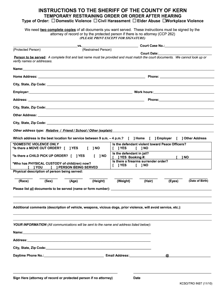  Restraining Order Template 2010-2024