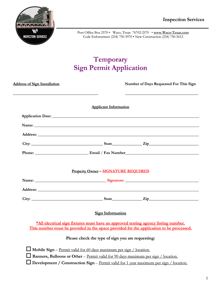 City of Waco Sign Permit Application  Form