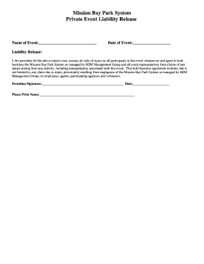 Private Event Liability Release Form DOC