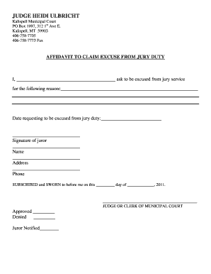 Affidavit for Jury Duty  Form