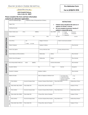 Pre Registration Form Emory Johns Creek Hospital