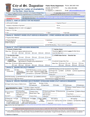 Request for Letter of Availability City of St Augustine  Form