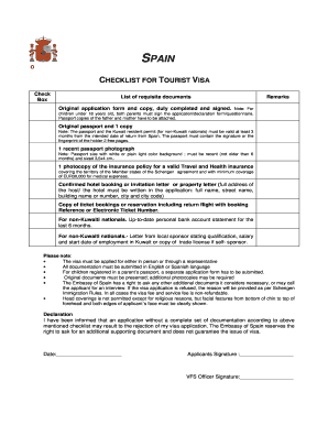 SPAIN Tourist Visa  Form