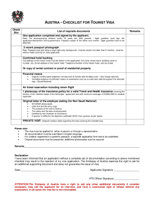 AUSTRIA CHECKLIST for TOURIST VISA VFS Global  Form