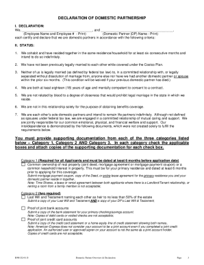 Declaration of Domestic Partnership and Overview Costco Benefits  Form