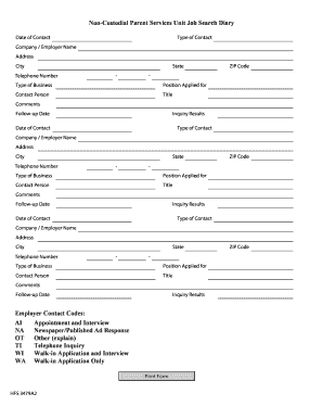 Job Search Diary PDF Child Support Services  Form
