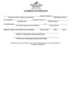Interment Authorization Letter  Form