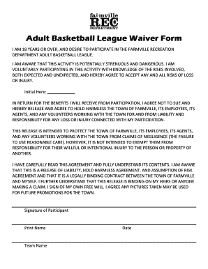 Basketball Tournament Waiver Form Template