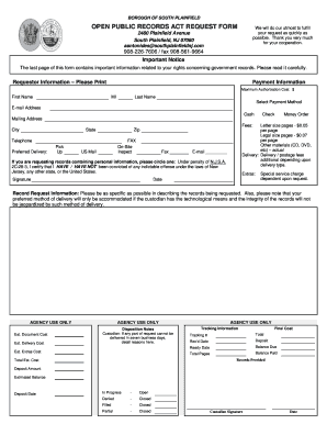 OPRA Record Request Form PDF Borough of South Plainfield