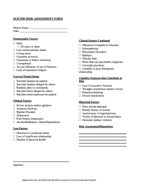 Emergency Room Suicide Risk Assessment Form Humana Military