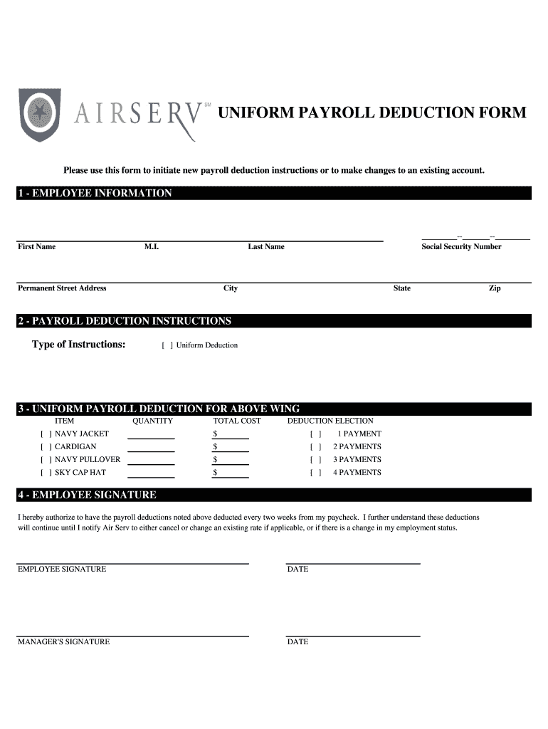 UNIFORM PAYROLL DEDUCTION FORM Airserv