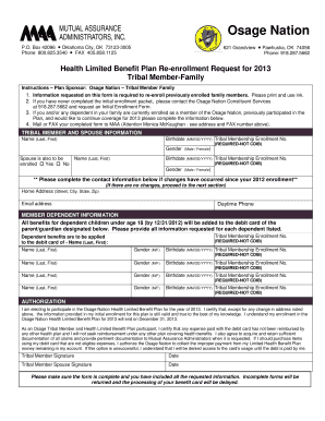 Osage Nation Health Benefit  Form