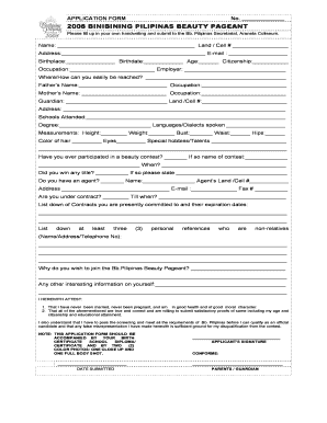 Binibining Pilipinas Application Form