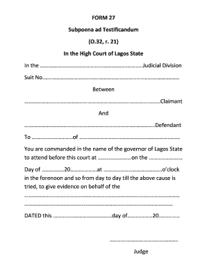 Subpoena Ad Testificandum  Form