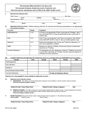Tennessee Child Health Record Form