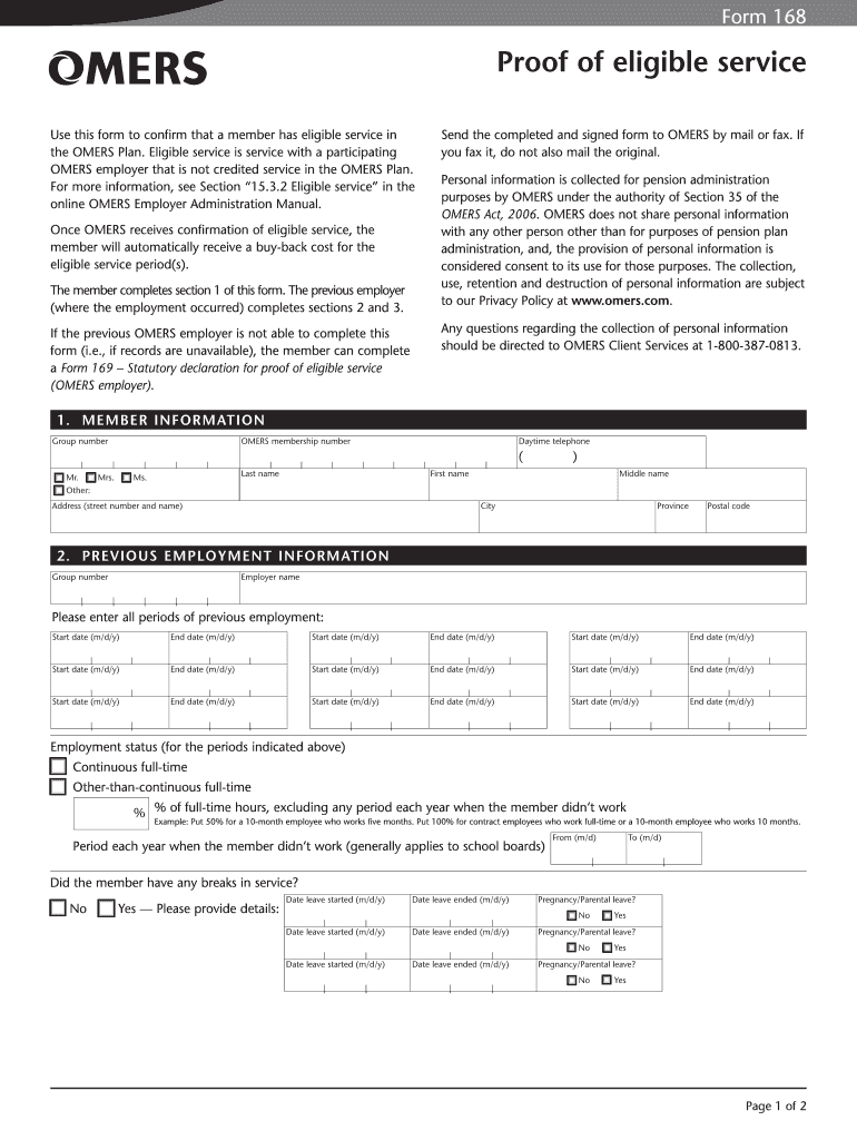  Omers Form 168 2011-2024