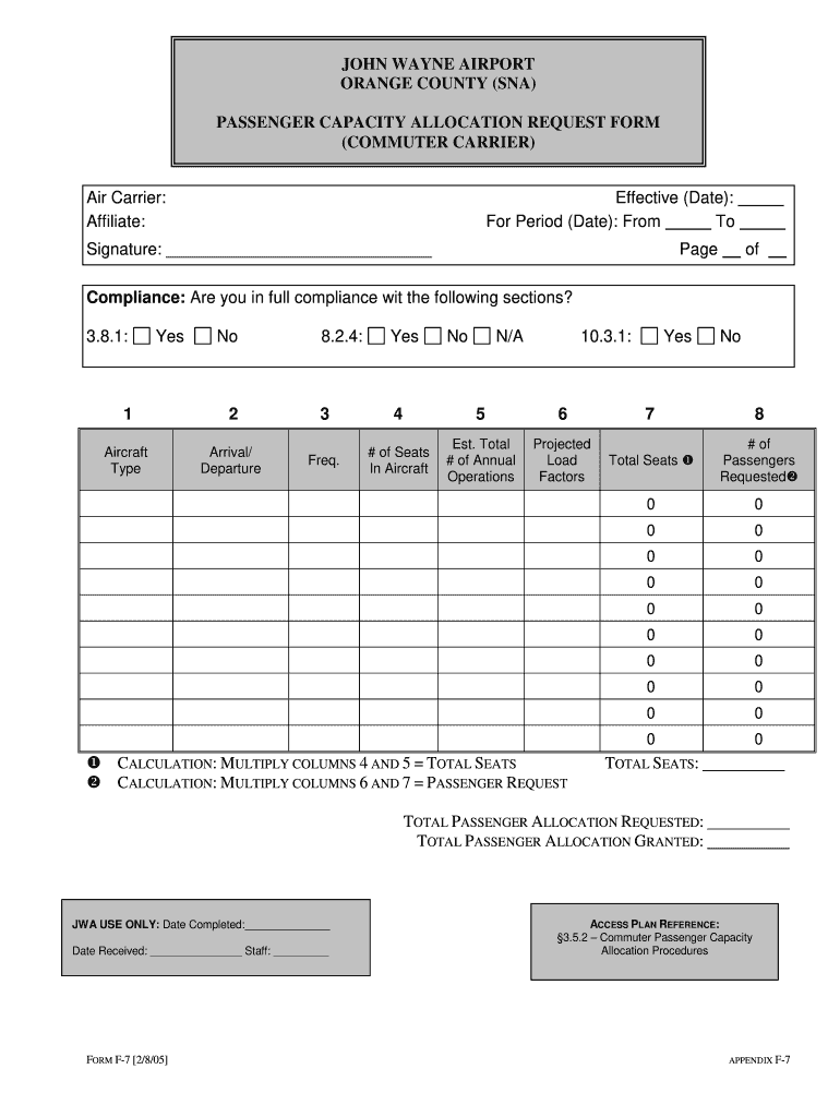  Form F 7 Passenger Capacity Allocation Request Form Commuter 2005-2024