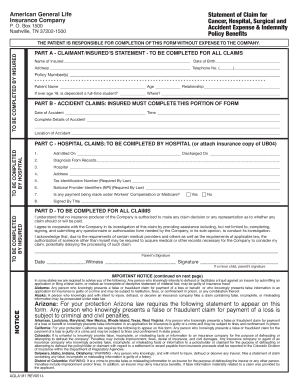 Statement of Claim for Cancer Hospital Surgical and Accident Expense Benefits  Form