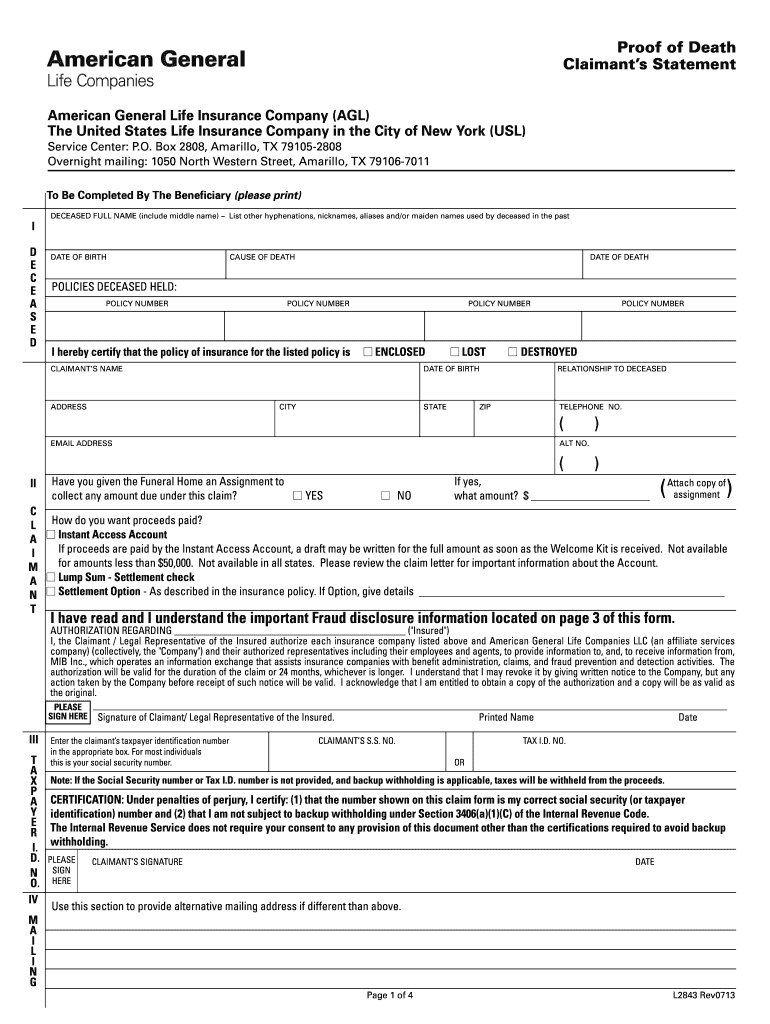  Aig Claim Forms 2013-2024