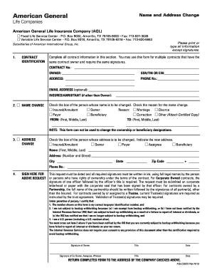 Name and Address Change American General Life Companies  Form