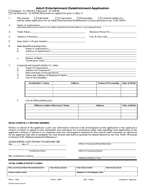 Adult Entertainment License  Form