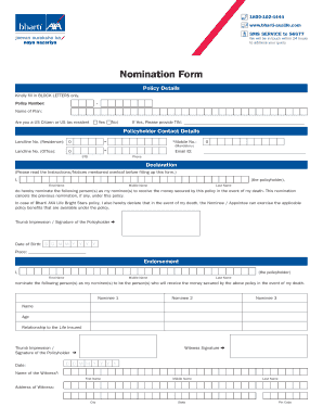 Axa Nomination Form