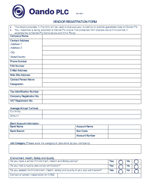 VENDOR REGISTRATION FORM Oando PLC