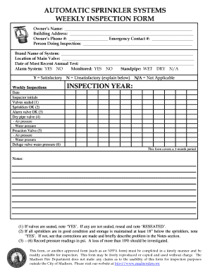 Fire Sprinkler System Weekly Inspection Checklist  Form