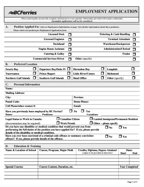Bc Ferries Employment Application  Form