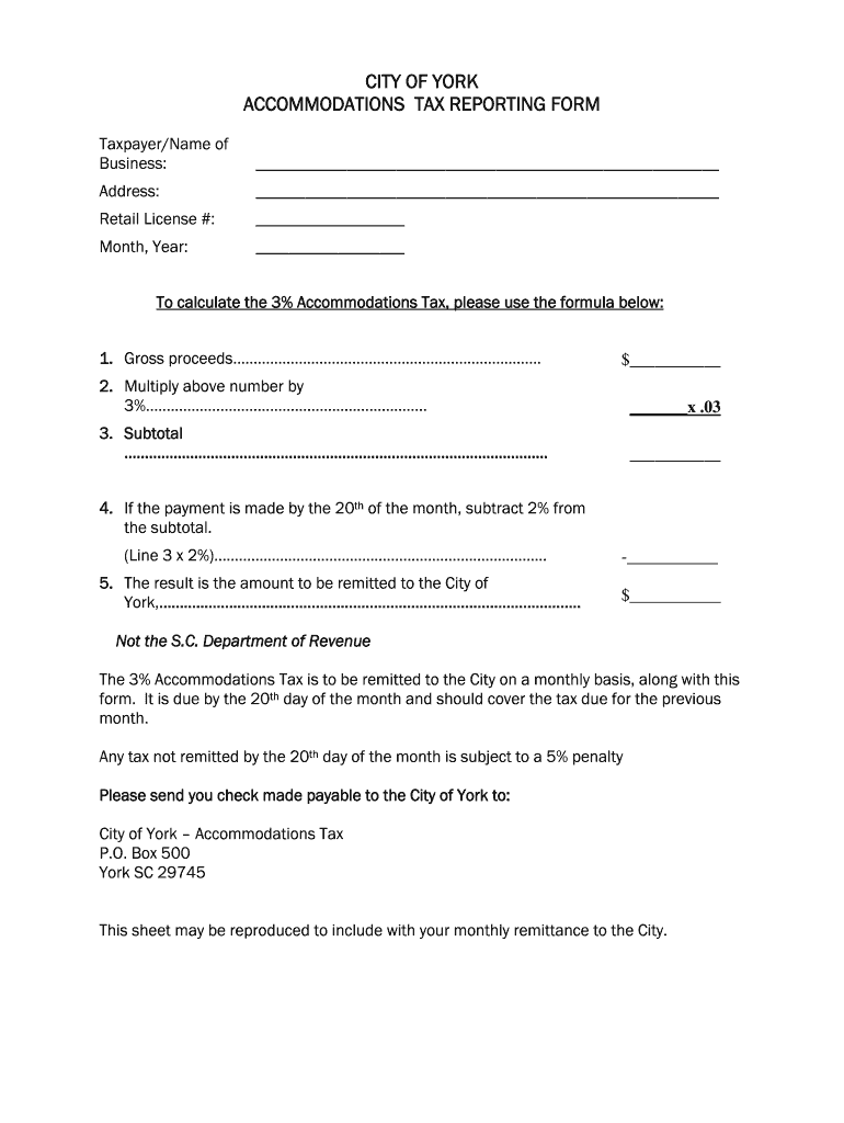 Accommodations Tax Reporting Form  City of York