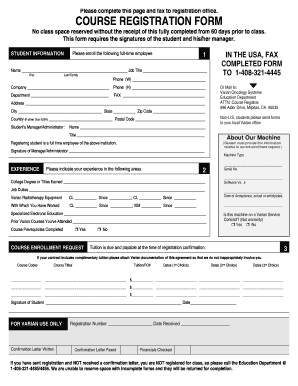 COURSE REGISTRATION FORM Varian