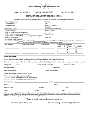 TRANSPORTATION ORDER FORM IncentiveWorks