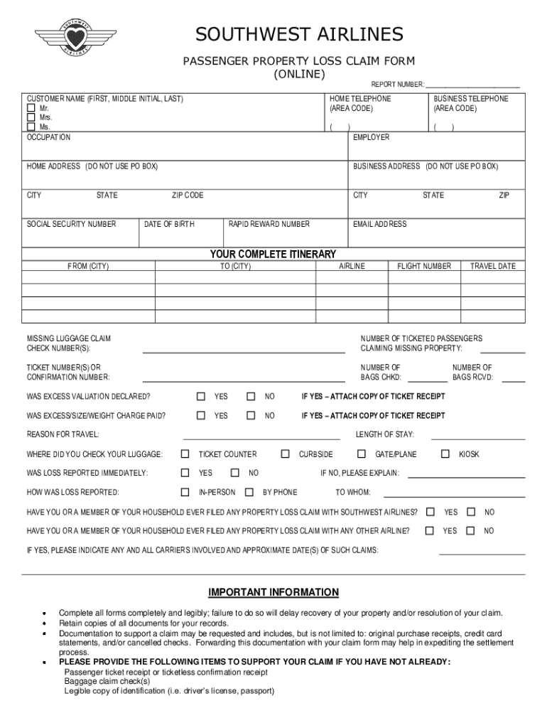 Bagclaim Southwest Com  Form