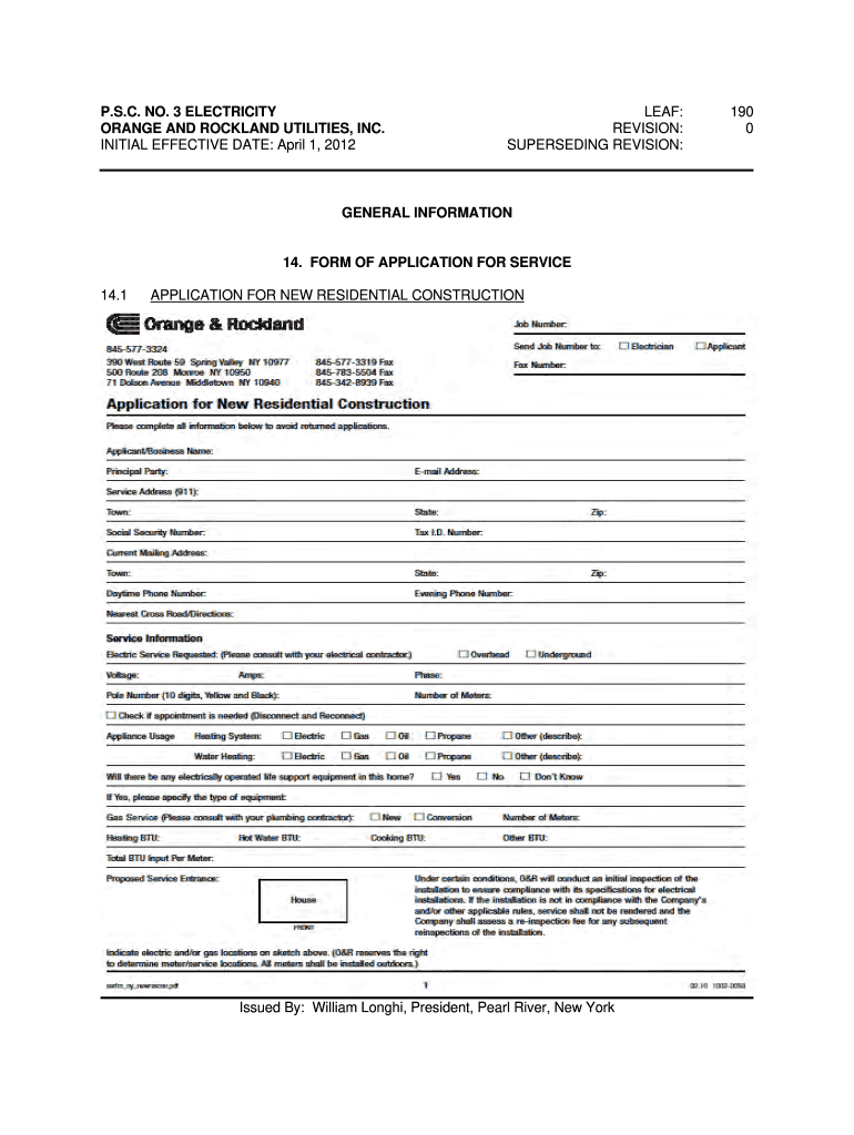  Form of Application for Service Orange and Rocland Utilitis 2012-2024