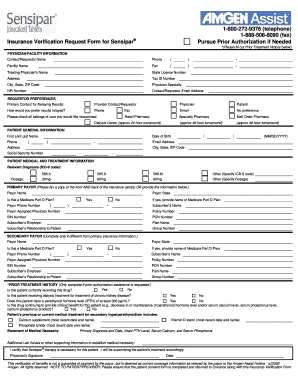 Insurance Verification Request Form for Pursue Amgen