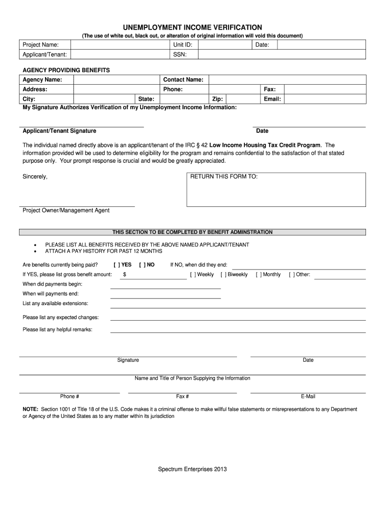 Get and Sign Unemployment Verification Form 2013-2022