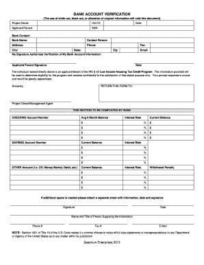  BANK ACCOUNT VERIFICATION Spectrum Enterprises 2013