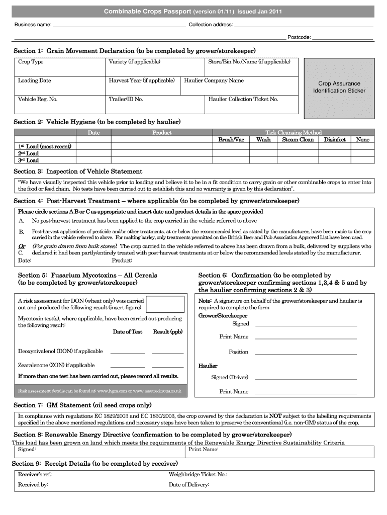  Combinable Crops Passport 2011