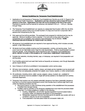 General Guidelines for Temporary Food Establishments City of  Form