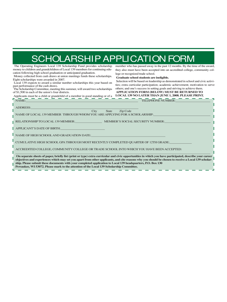 Operating Engineers Local 139 Scholarship  Form