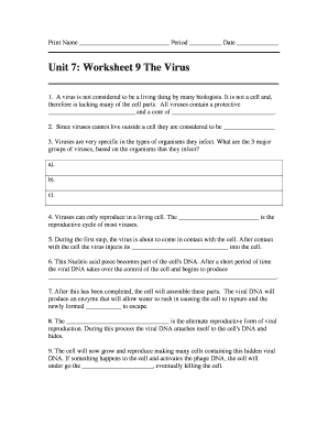 Unit 7 Worksheet 9 the Virus  Form
