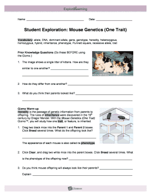 Student Exploration Mouse Genetics One Trait Gizmo Answers  Form