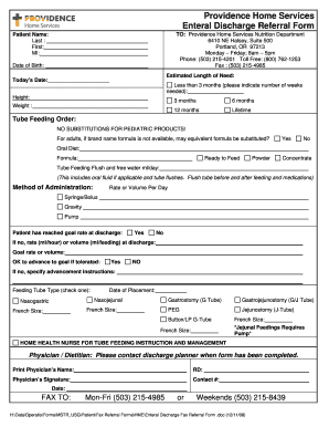 Enteral Discharge Fax Referral Form Providence Oregon a Oregon Providence
