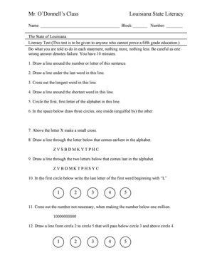 Louisiana Literacy Test PDF  Form